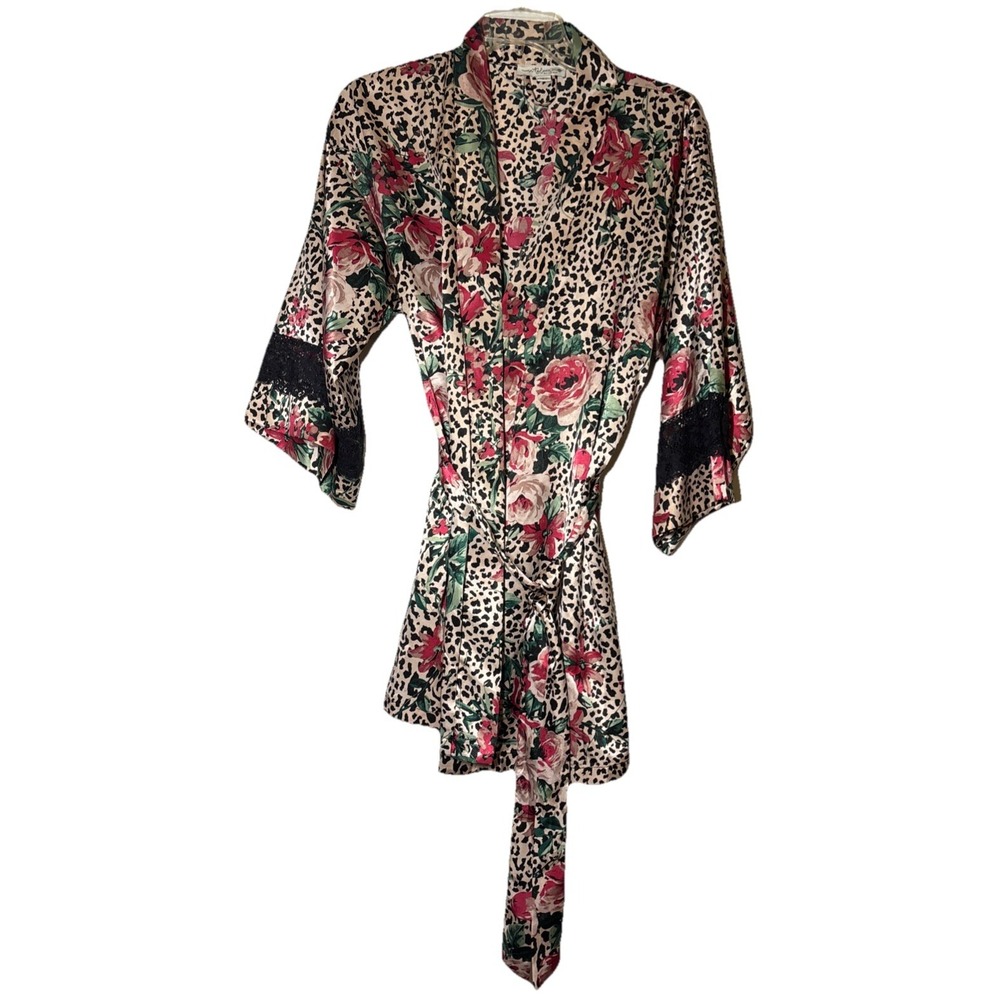 In Bloom Robe Women's Multicolor Excellent Floral Leopard Lace Trim XS-S